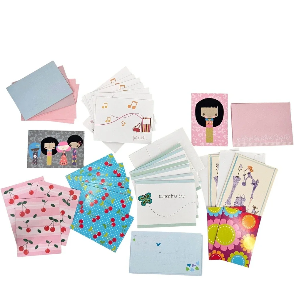 Kokeshi Doll Inspired‎ + More Mixed Lot ~29 Kids Stationery Note Cards Envelopes